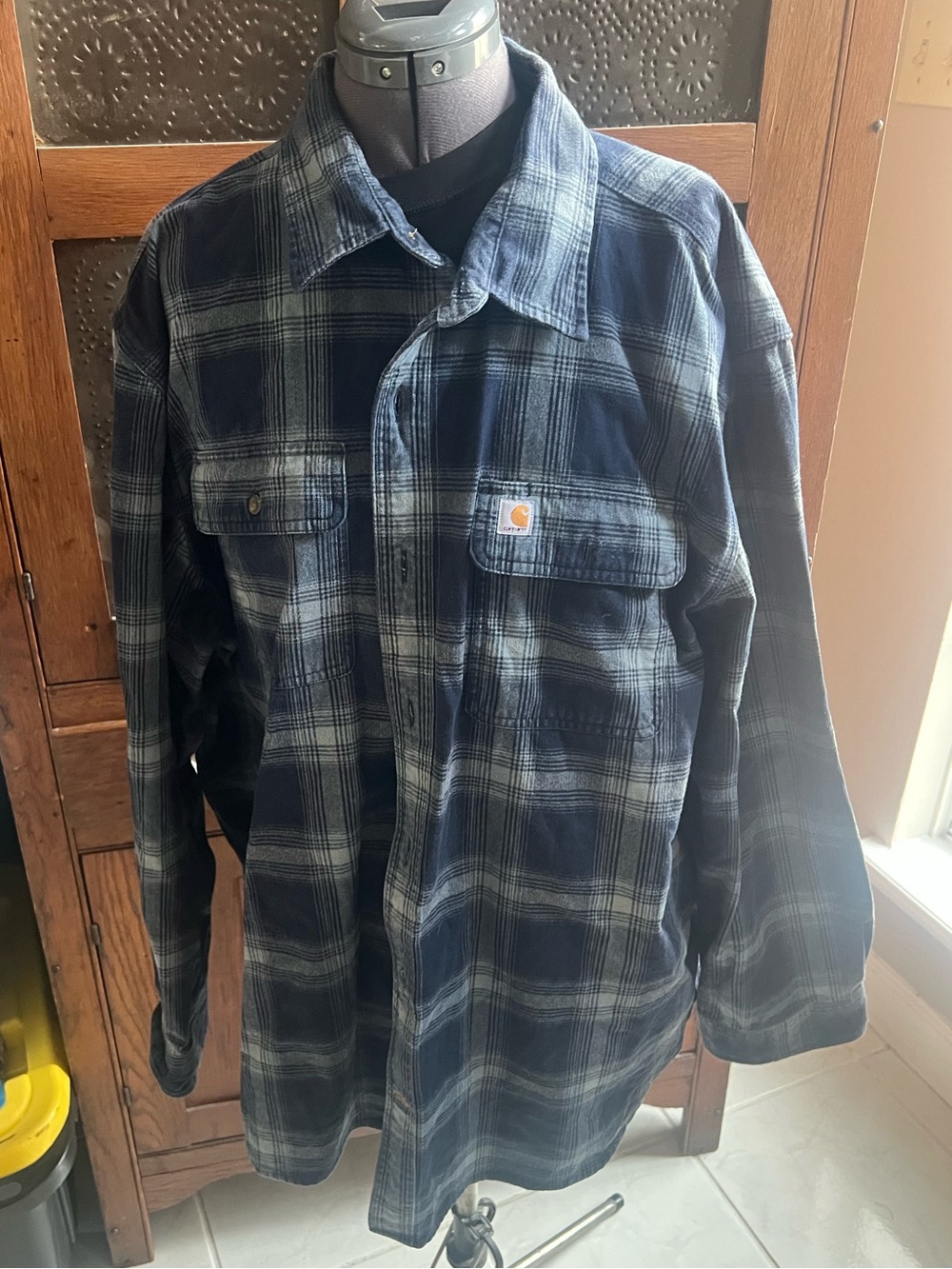 Carhartt Navy Plaid Flannel Shirt Jacket size 2XL